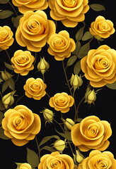 Illustration of the roses in golden color on black background. Elegant, vintage style 3d illustration