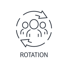 Rotation of experts, specialists, players. Vector linear icon isolated on white background.