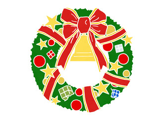 クリスマスリースのイラスト（版画風）