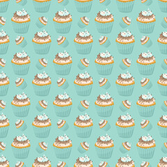 Seamless pattern cartoon a cupcake for background.