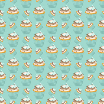 Seamless pattern cartoon a cupcake for background.