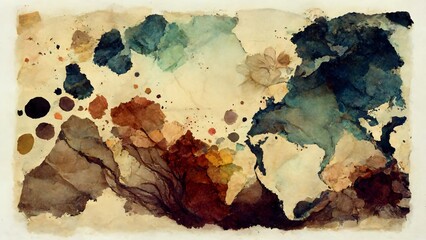 Abstract watercolor and ink texture with earth colors