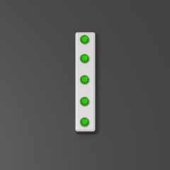 Capital letter I from silver and emeralds. Silver font with emeralds. Jewelry letters. Jewelry premium font made of silver and emerald. Black background. 3d illustration