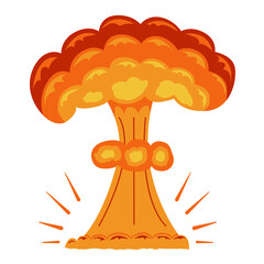 Nuclear explosion. Image of an explosion in the form of a mushroom for comics and anime. Cartoon. Vector.