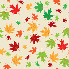 bright maple leaves on light color background - vector seamless pattern for fall season