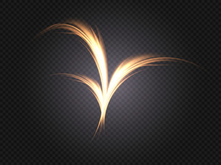 Abstract wavy golden light line on transparent background. Energy flow of light. Vector	
