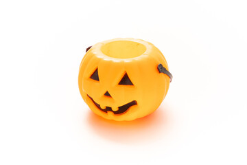 Halloween pumpkin decor isolated on white background. Halloween festival. Orange pumpkin. Home decoration. Food container. DIY Halloween pumpkin. Kids toy.