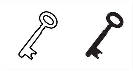 Antique silhouette of old door key. Vector illustration