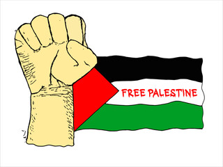 Hand with Palestine Flag, Free Palestine quote, Free Palestine Design
