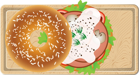 hamburger on wood tray with transparent background