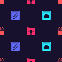 Set Cloud technology data transfer, Browser window, and on seamless pattern. Vector