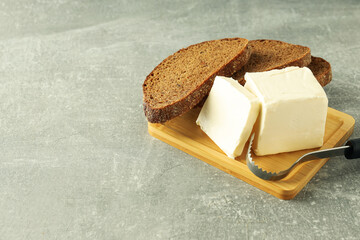 Concept of breakfast, eat food with butter, space for text