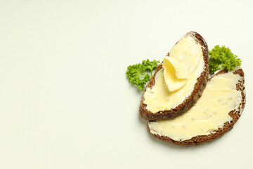 Concept of breakfast, eat food with butter, space for text