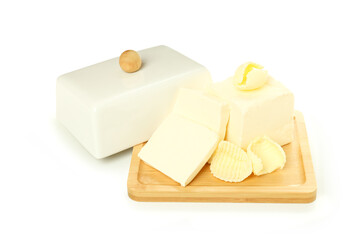 Butter dish with butter isolated on white background