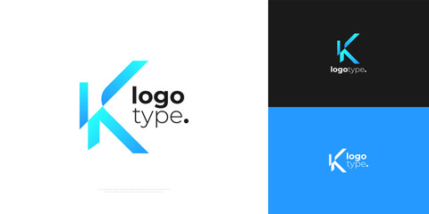 Abstract Letter K Logo Design in Blue Gradient Style. Modern K Initial Logo or Icon