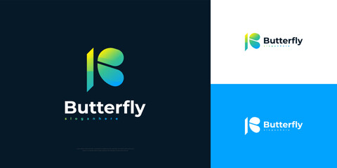 Letter B or K Logo with Butterfly Wings. Abstract B or K Logo with Colorful Butterfly Concept