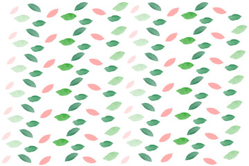 Seamless watercolor floral pattern - green and pink leaves composition on white background, perfect for wrappers, wallpapers, postcards, greeting cards, wedding invitations, romantic events
