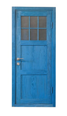 Front view of  old blue wooden door