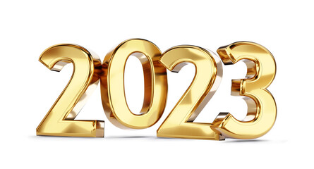 2023 bold letters golden symbol 3d-illustration - obrazy, fototapety, plakaty