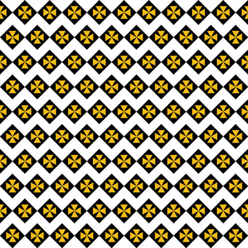 Simple Geometric Background With A Cross Made Of Triangles, Yellow Black Seamless Pattern