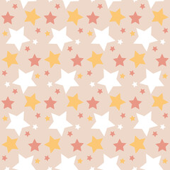 Pink yellow beige pastel star on white background, cute repeat