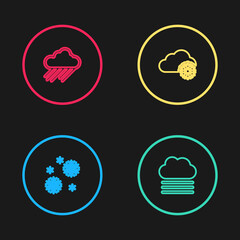 Set line Snow, Fog and cloud, Cloud with snow and rain icon. Vector