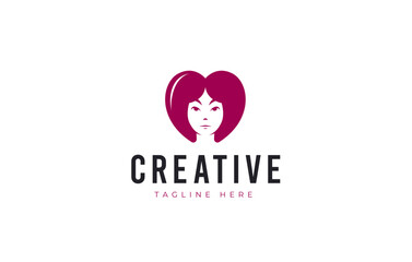 Women Hair Love Logo Design Template