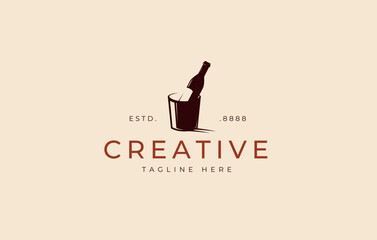 Wine Bottles and Ice Bucket Logo Design Template.