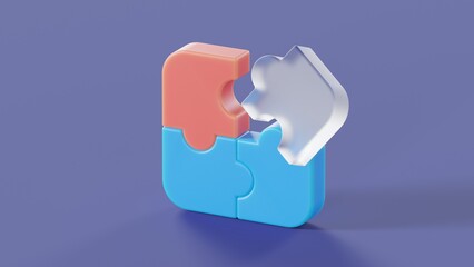 Puzzle with colored and glass fragments on a blue isolated background 3d render