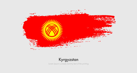 Brush painted grunge flag of Kyrgyzstan. Abstract dry brush flag on isolated background