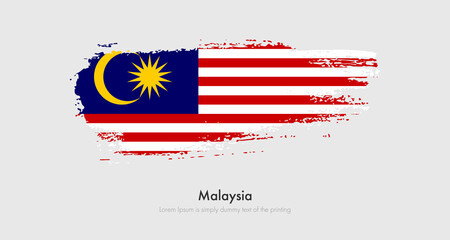 Brush painted grunge flag of Malaysia. Abstract dry brush flag on isolated background