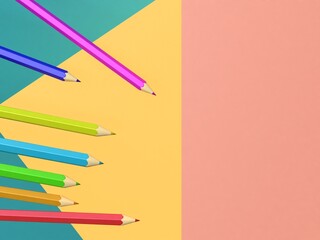 3d rendering five pencils on a colored background, back to school time