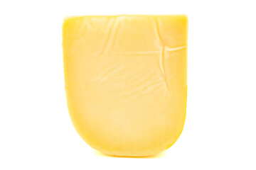 Yellow gouda cheese. Hard Dutch gouda cheese, isolated on white background. close up