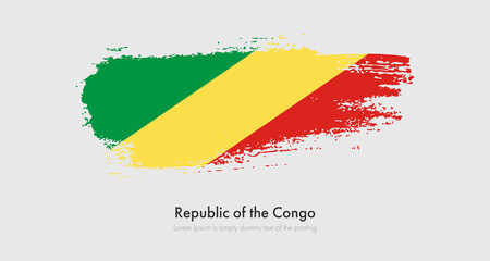 Brush painted grunge flag of Republic of the Congo. Abstract dry brush flag on isolated background