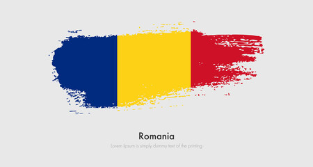 Obraz premium Brush painted grunge flag of Romania. Abstract dry brush flag on isolated background