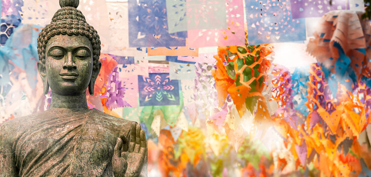 Buddha image brown on blur background, believe in Buddhism