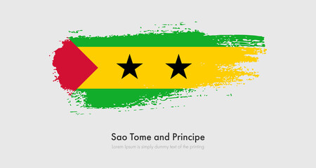 Brush painted grunge flag of Sao Tome and Principe. Abstract dry brush flag on isolated background
