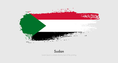 Brush painted grunge flag of Sudan. Abstract dry brush flag on isolated background