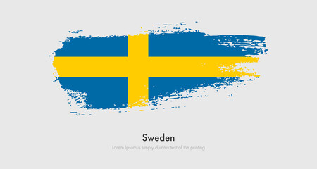 Brush painted grunge flag of Sweden. Abstract dry brush flag on isolated background