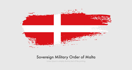 Brush painted grunge flag of Sovereign Military Order of Malta. Abstract dry brush flag on isolated background