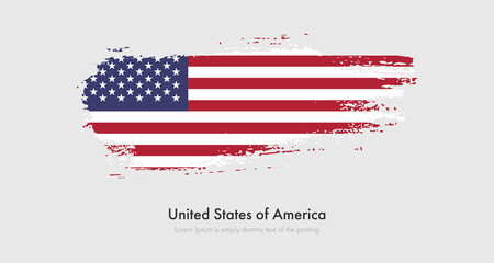 Brush painted grunge flag of United States of America. Abstract dry brush flag on isolated background
