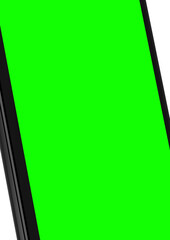 modern black smartphone with blank green screen on yellow white background
