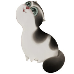 Cartoon Character of a Lovely Pet is a Cute Persian Cat Looking up in Illustration of Watercolor Style