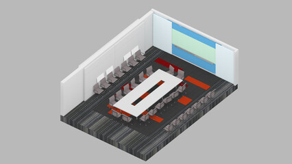 Isometric view of a meeting room,office space, 3d rendering.