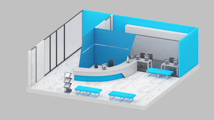 Isometric view of a office space and working room,work area, 3d rendering.