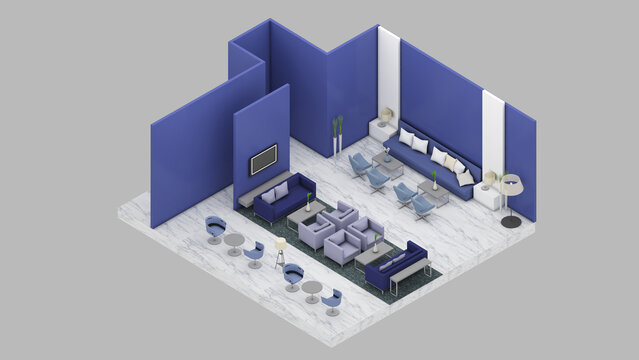 Isometric View Of A Lobby Lounge,reception Area,3d Rendering