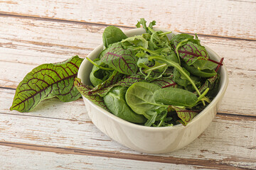 Green mix salad in the bowl