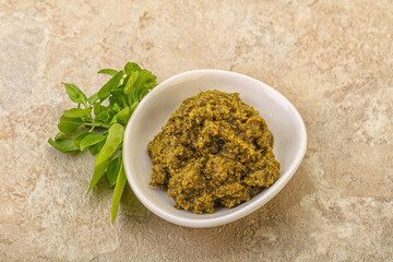 Green sauce pesto with basil
