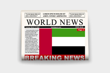 Obraz premium UAE country newspaper with flag, breaking news on newsletter, news concept, gazette page with headline