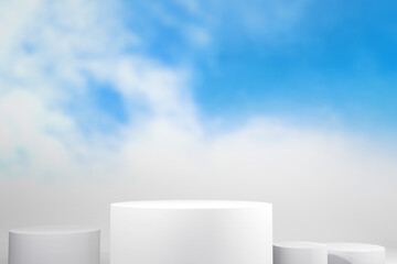 3D Podium Background Rendering Background With Blue Sky Background product presentation mock up a cosmetic product display scene